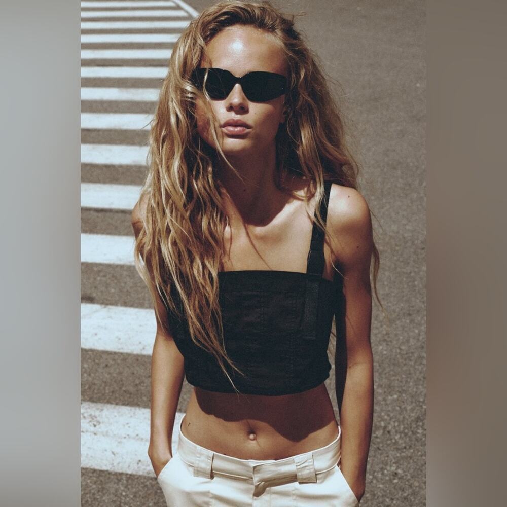 Zara Black TECHNICAL CROP TOP Size Small